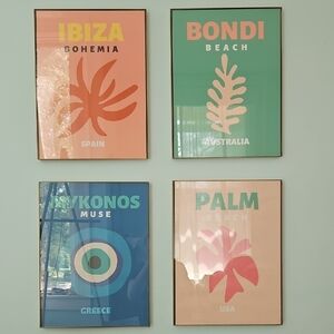 Colorful Travel Art Prints With Gold Frames In Perfect Condition